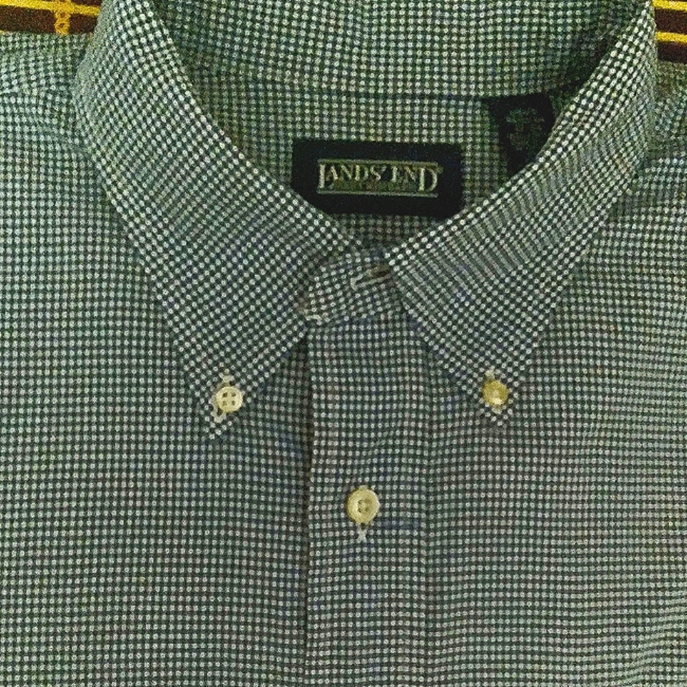 Lands End Blue Gingham Button Down Shirt Preppy Nautical Office Closet Staple